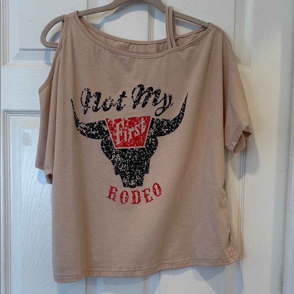Tan Graphic Short Sleeve Tee with Rodeo Design